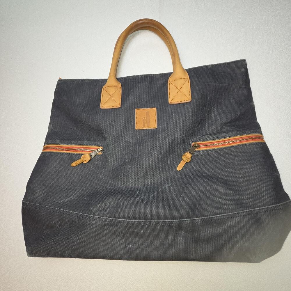 Johnnie-O Navy 20" Daytripper Tote Bag Cotton Leather Trim Men Travel Soft Case